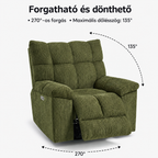 Waffle forgatható és hintáztatható elektromos relax-fotel, Elektromosan állítható, 135°-ig döthető háttámla, USB portok