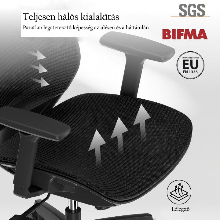 Ergonomikus teljes hálós irodai szék BS4, Állítható Fejtámlával és 3D Kartámasszal